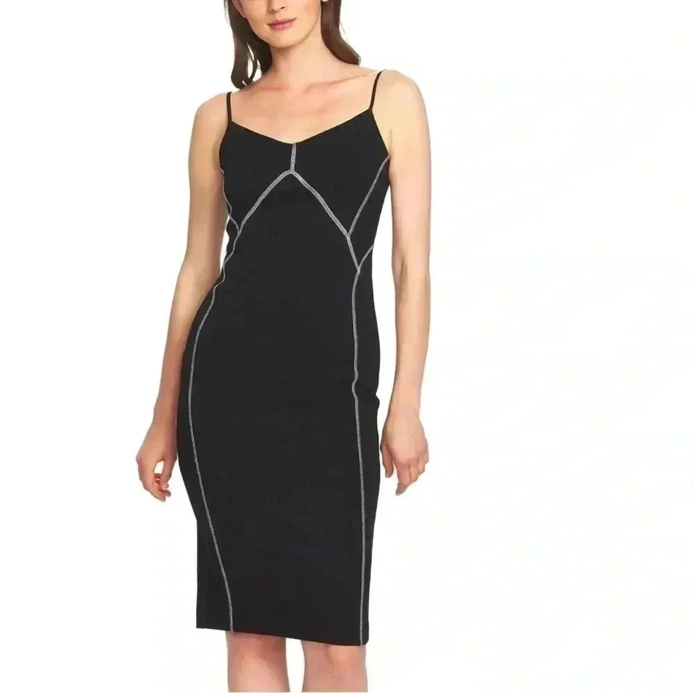 1. State Contrast-Stitch Slip Sheath Dress
